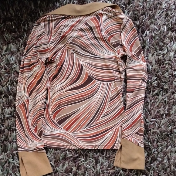 Women's Vintage Retro 70s Vibe Brown and Tan Fitted Shirt Sm - Picture 5 of 5